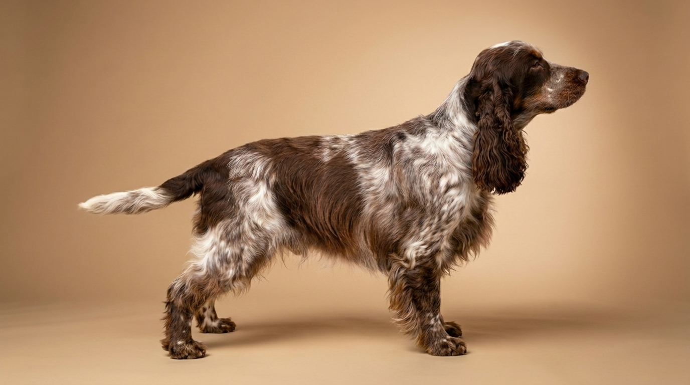 Felicity di profilo in posa, mantello roano cioccolato