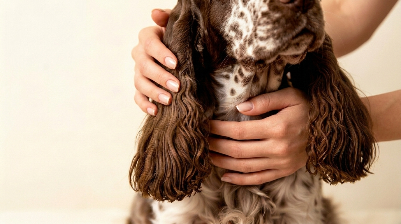 Mani che accarezzano un Cocker Spaniel