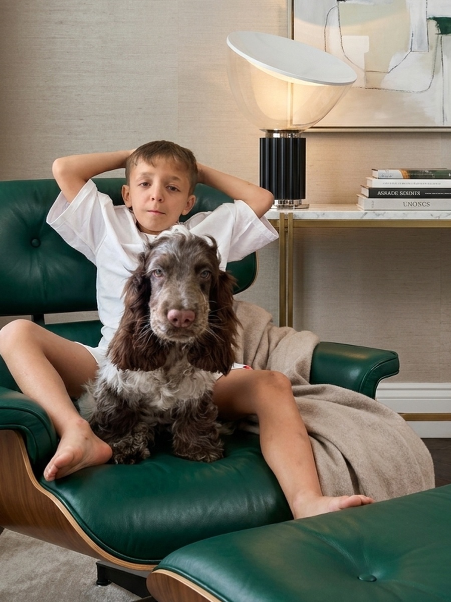 Un bambino e un Cocker insieme in un ritratto editoriale